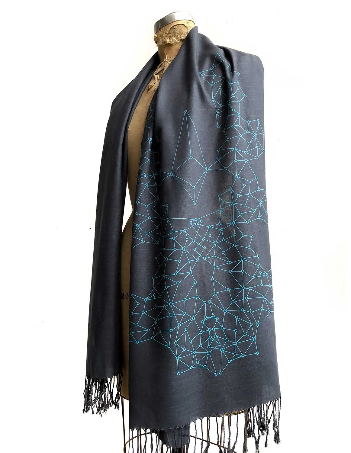 Blockchain Scarf, Distributed Network Visualization Linen-Weave Pashmina