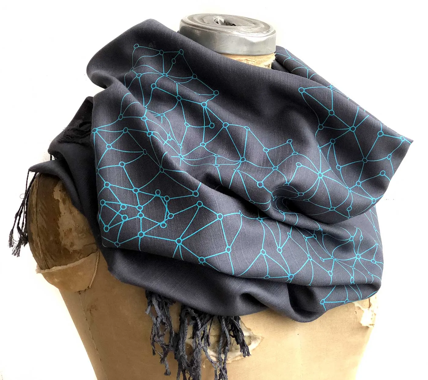 Blockchain Scarf, Distributed Network Visualization Linen-Weave Pashmina