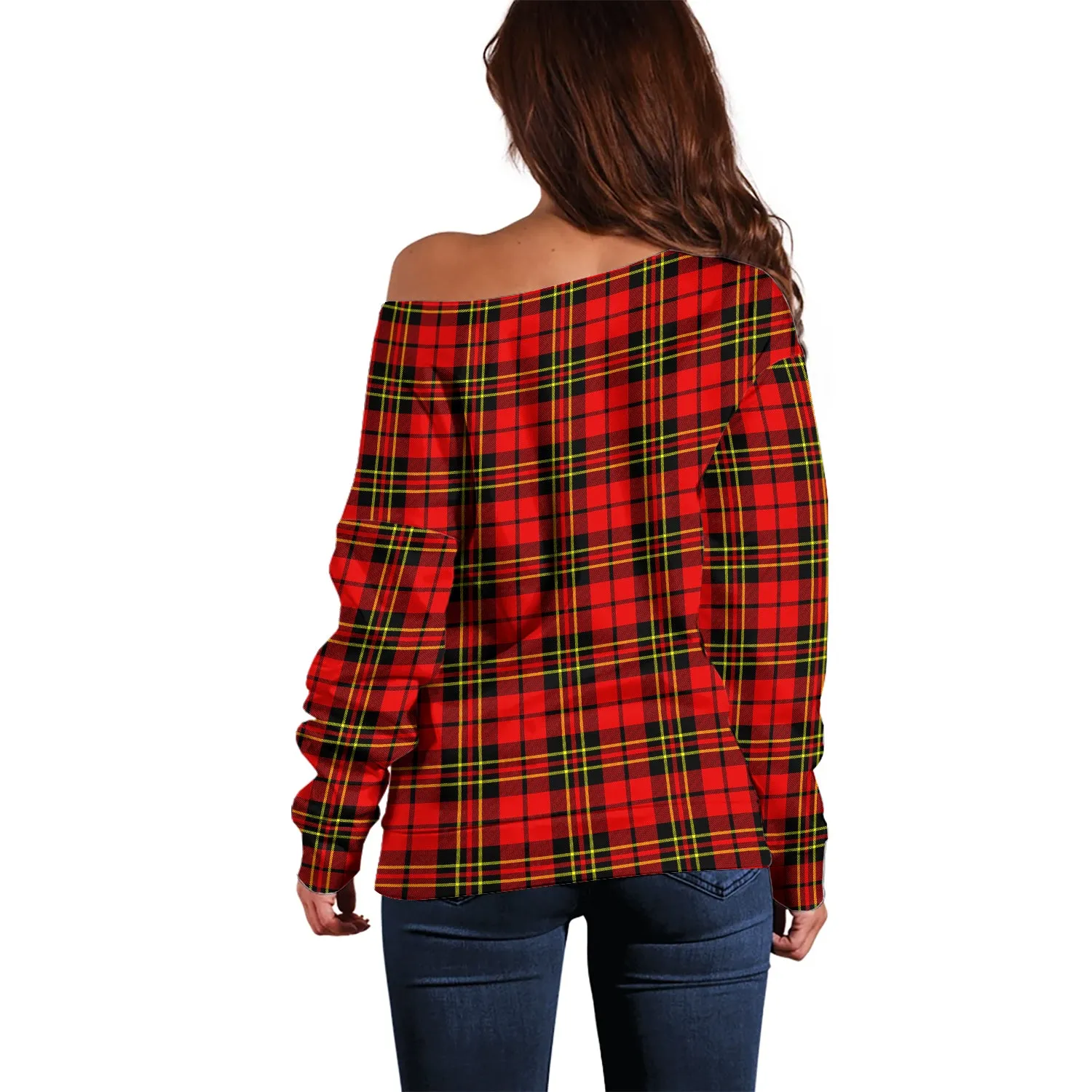 Brodie Modern Tartan Off Shoulder Women Sweater with Family Crest