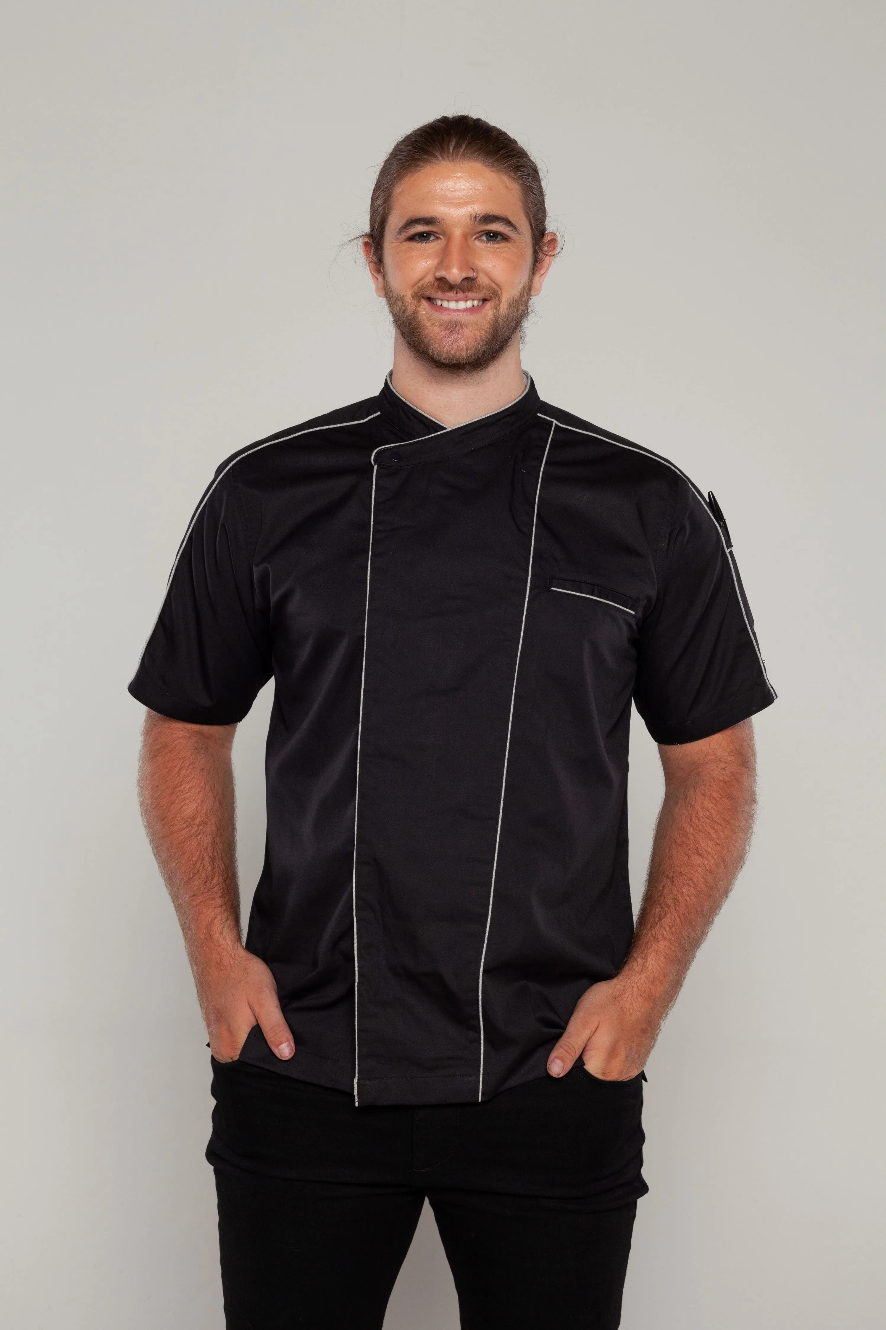 Bryan Chef Jacket Black with Grey Trim and Coolvent