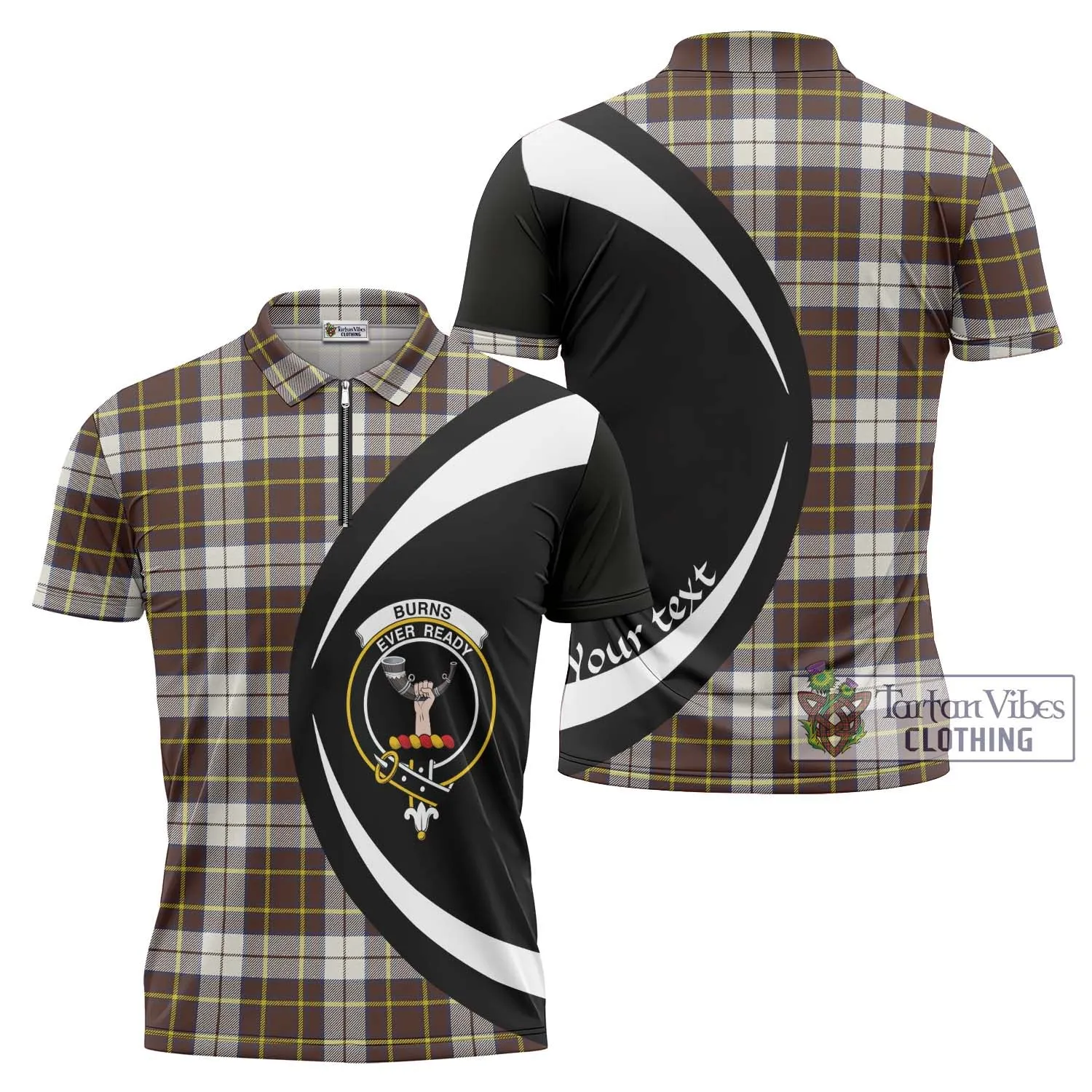 Burns Battalion Weathered Tartan Zipper Polo Shirt with Family Crest Circle Style