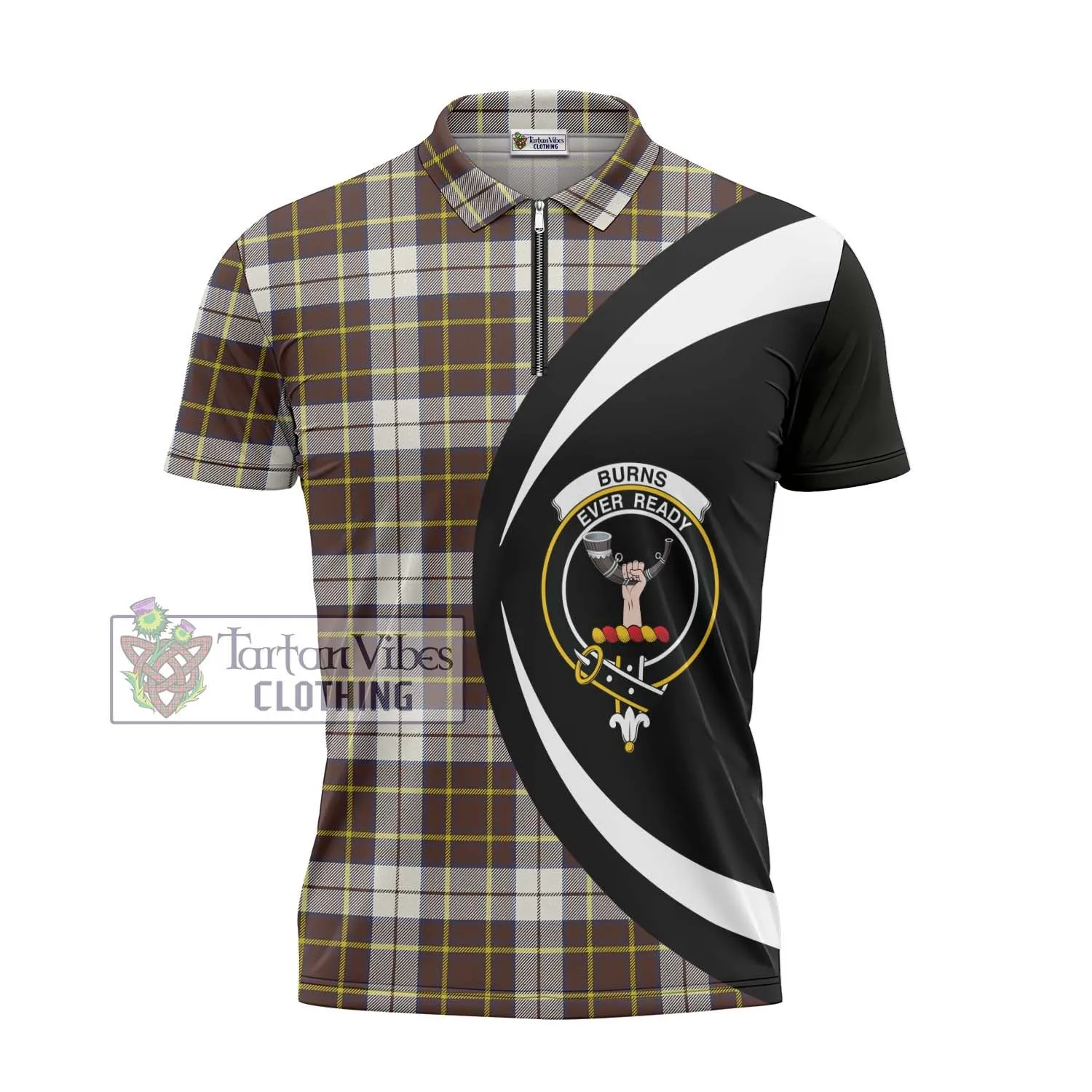 Burns Battalion Weathered Tartan Zipper Polo Shirt with Family Crest Circle Style