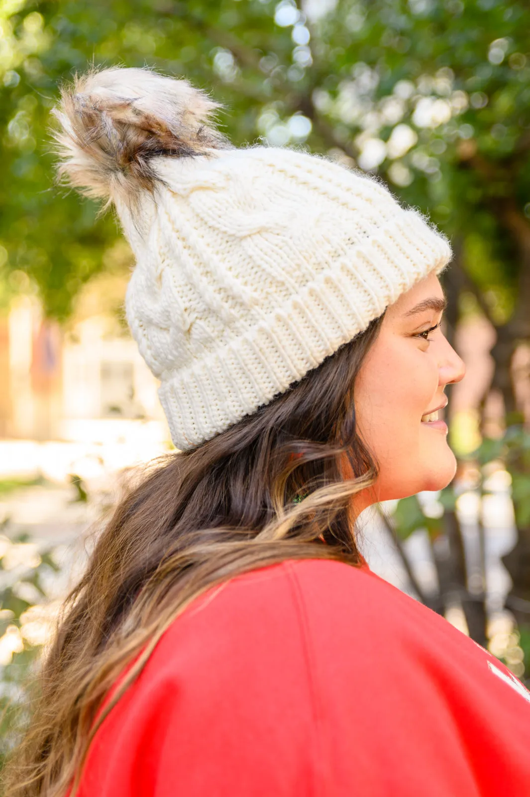 Cable Knit Cuffed Beanie In Ivory (Ships in 1-2 Weeks)