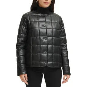 Calvin Klein Womens Quiled Faux Leather Puffer Jacket