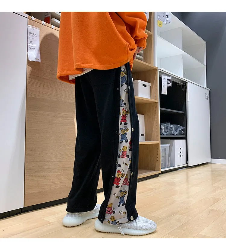 Cartoon Side Straight Tube Wide Pants