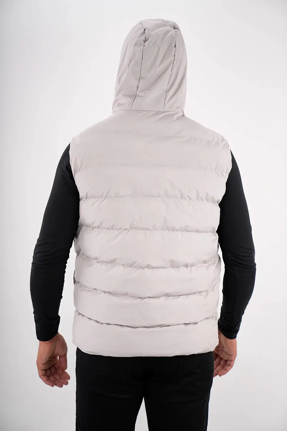 Casual Grey Vest Puffer With Hood