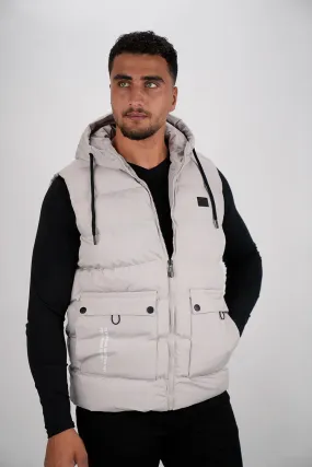 Casual Grey Vest Puffer With Hood