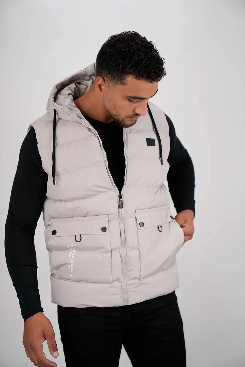 Casual Grey Vest Puffer With Hood