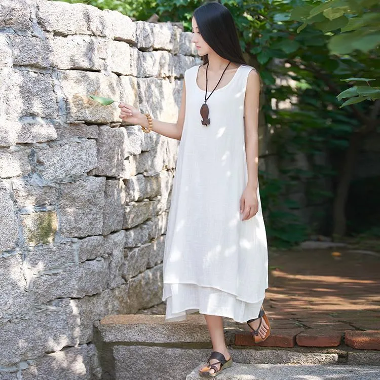 Casual Sleeveless Linen Dress  | Zen