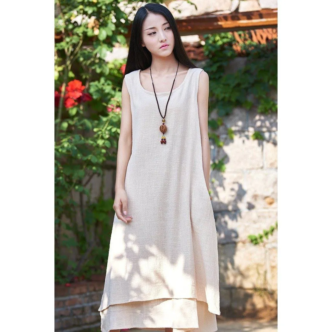 Casual Sleeveless Linen Dress  | Zen