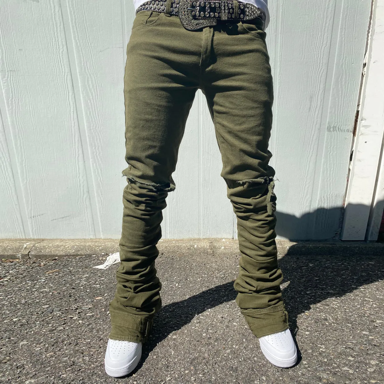 Casual solid color ripped wash street fashion hip hop trousers