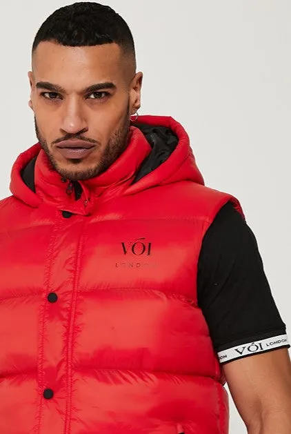 Chalton Hooded Puffer Gilet - Red