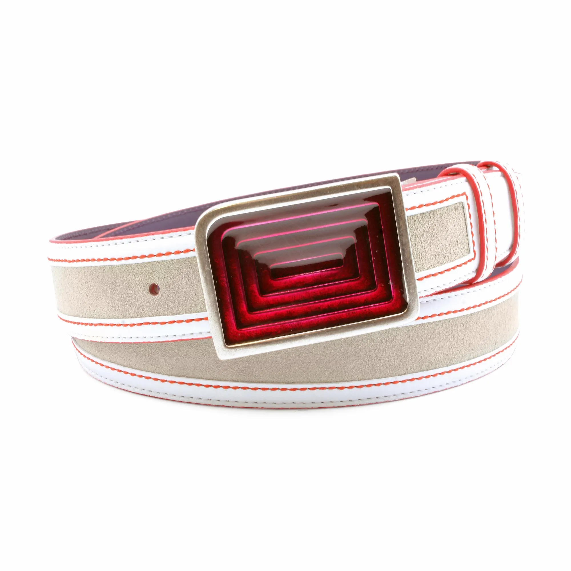 Coltrane Sport White/Stone/Red Mix Enamel Maze Belt