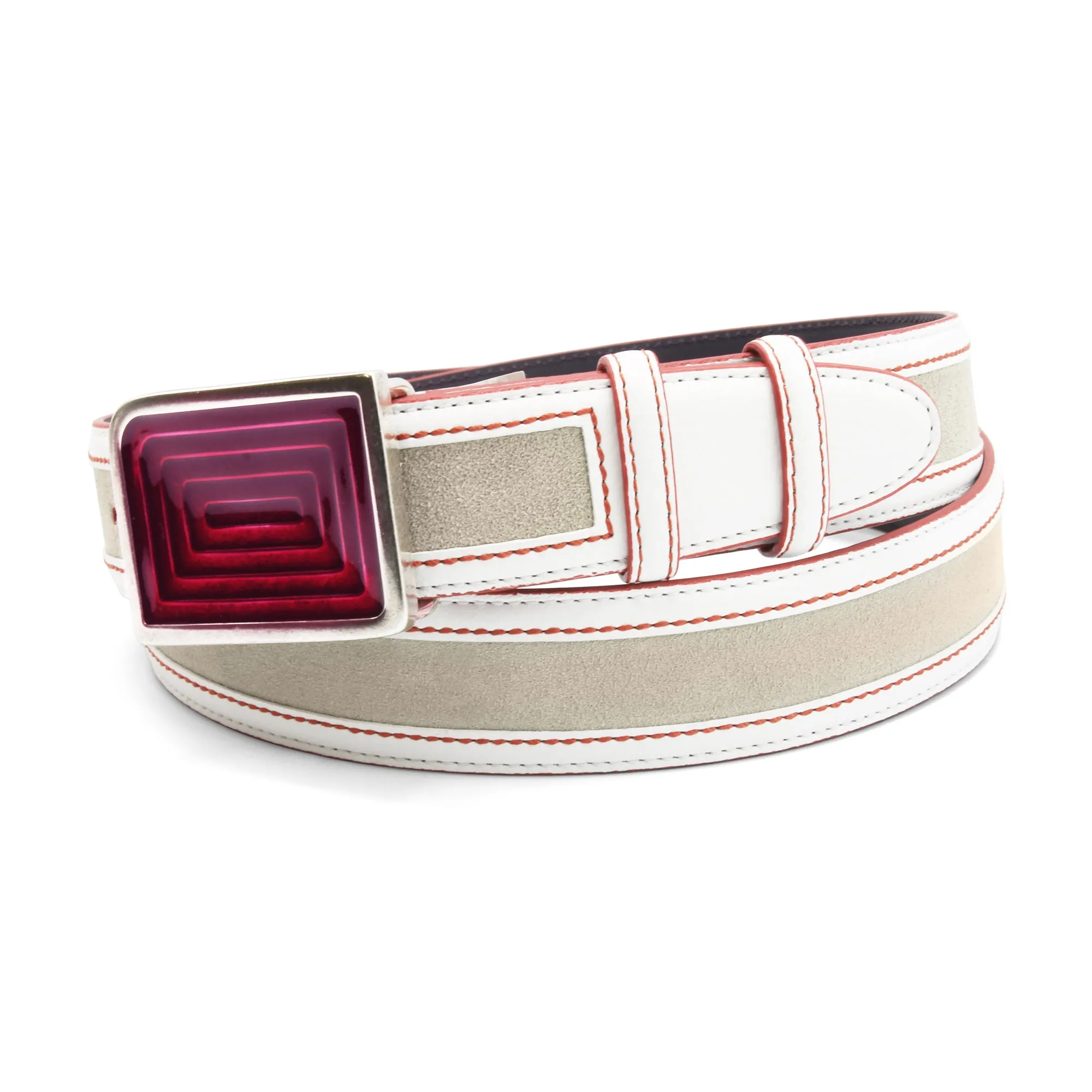 Coltrane Sport White/Stone/Red Mix Enamel Maze Belt