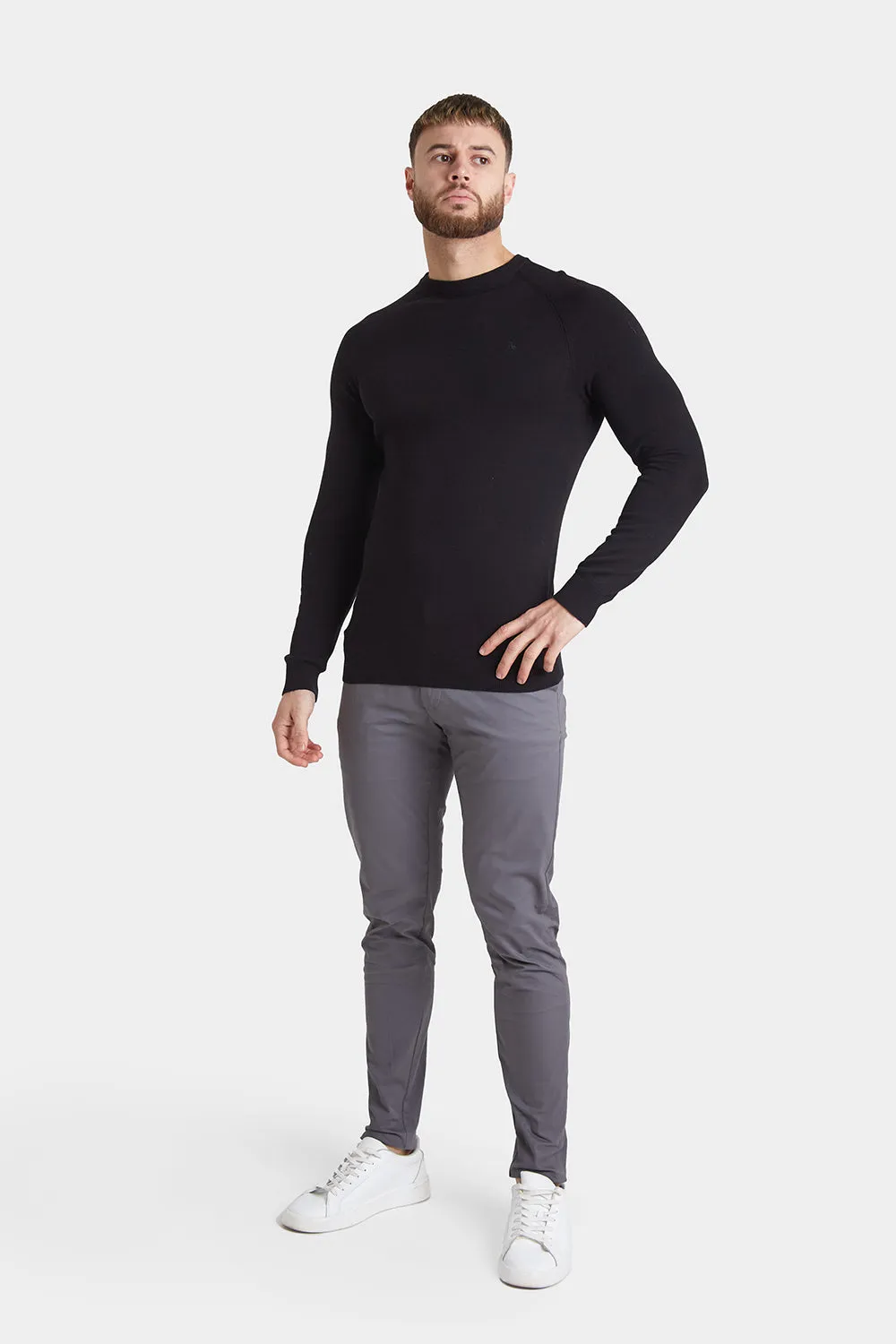 Cotton Crew Neck Jumper in Black