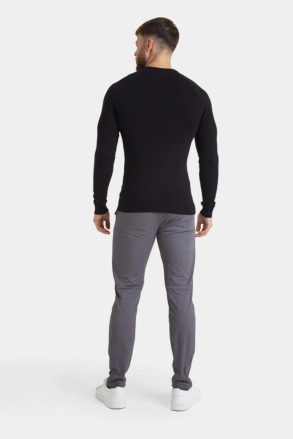 Cotton Crew Neck Jumper in Black