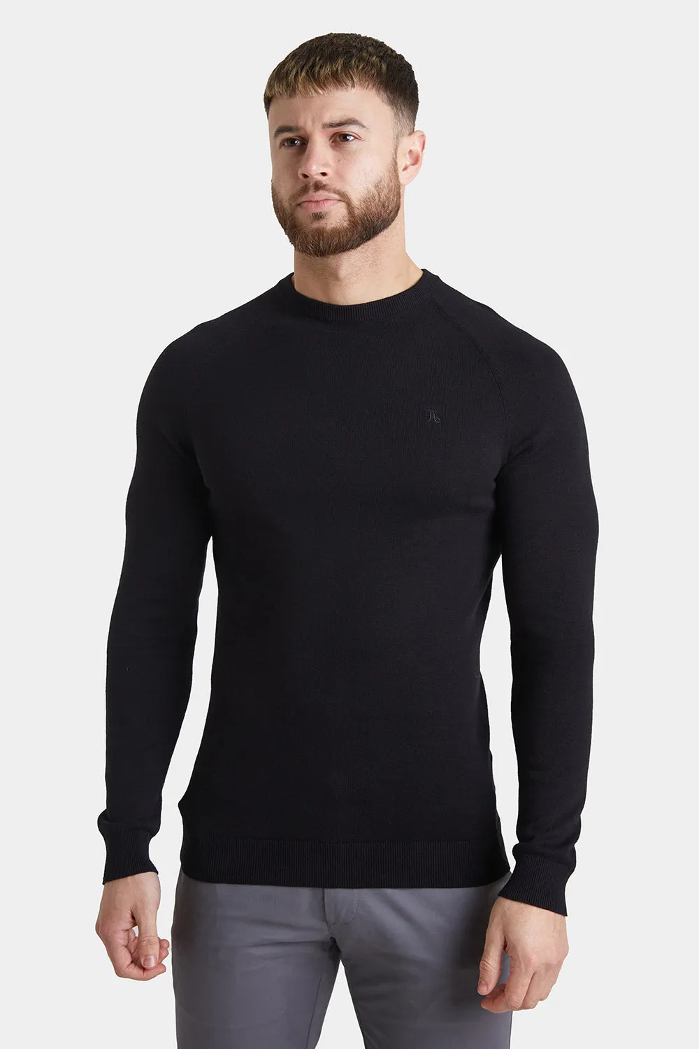 Cotton Crew Neck Jumper in Black