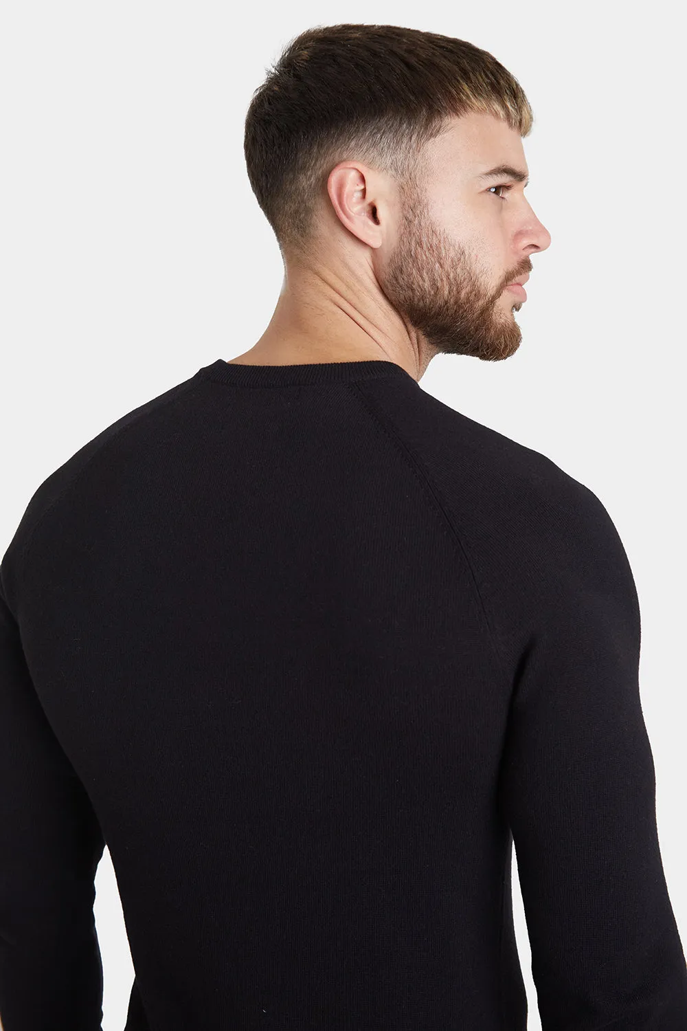 Cotton Crew Neck Jumper in Black