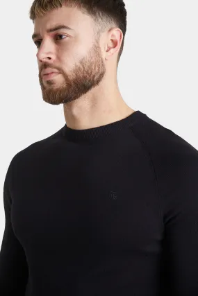 Cotton Crew Neck Jumper in Black