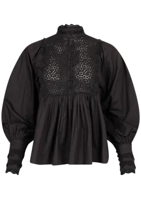 Cotton Slub Blouse in Black