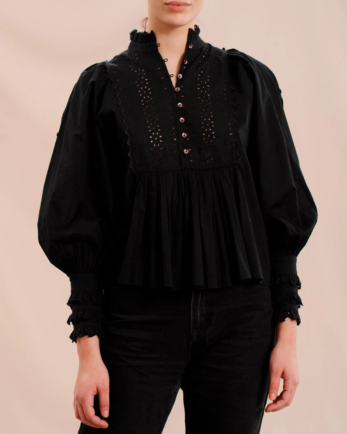 Cotton Slub Blouse in Black