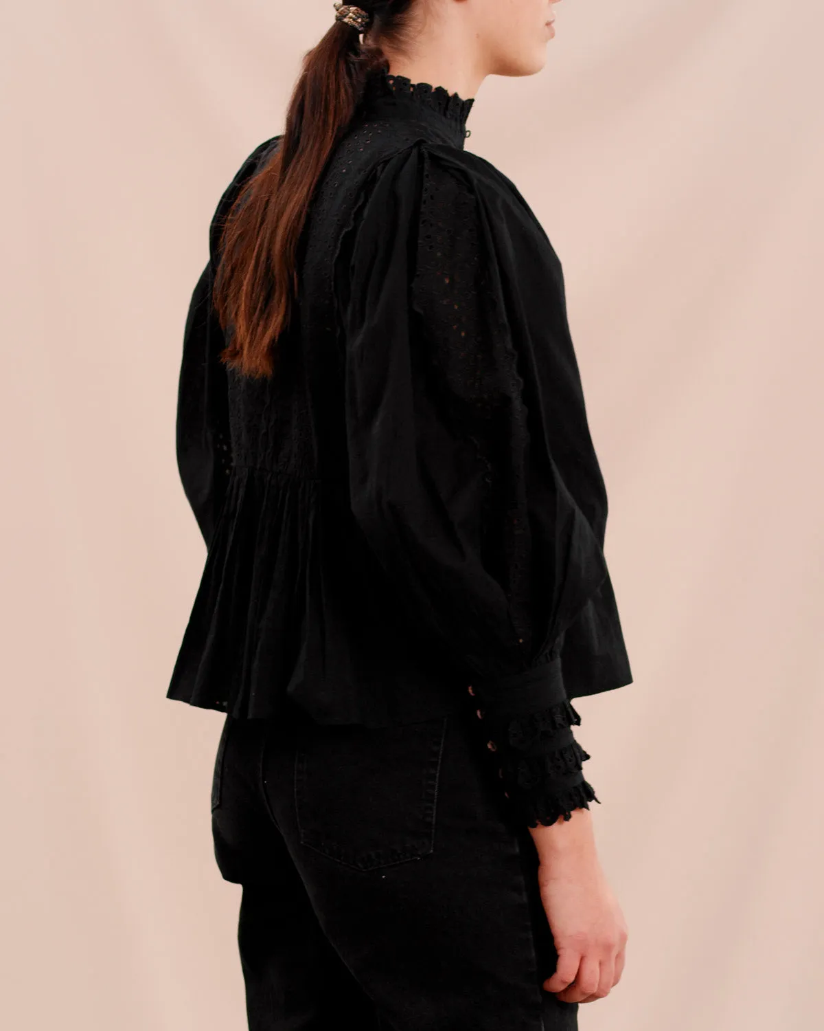 Cotton Slub Blouse in Black