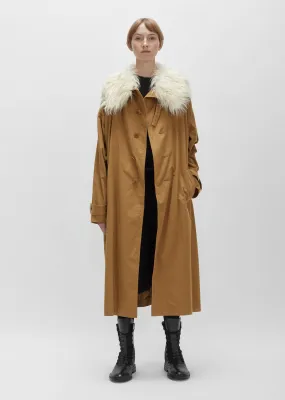 Cotton Twill Fur Collar Trench Coat