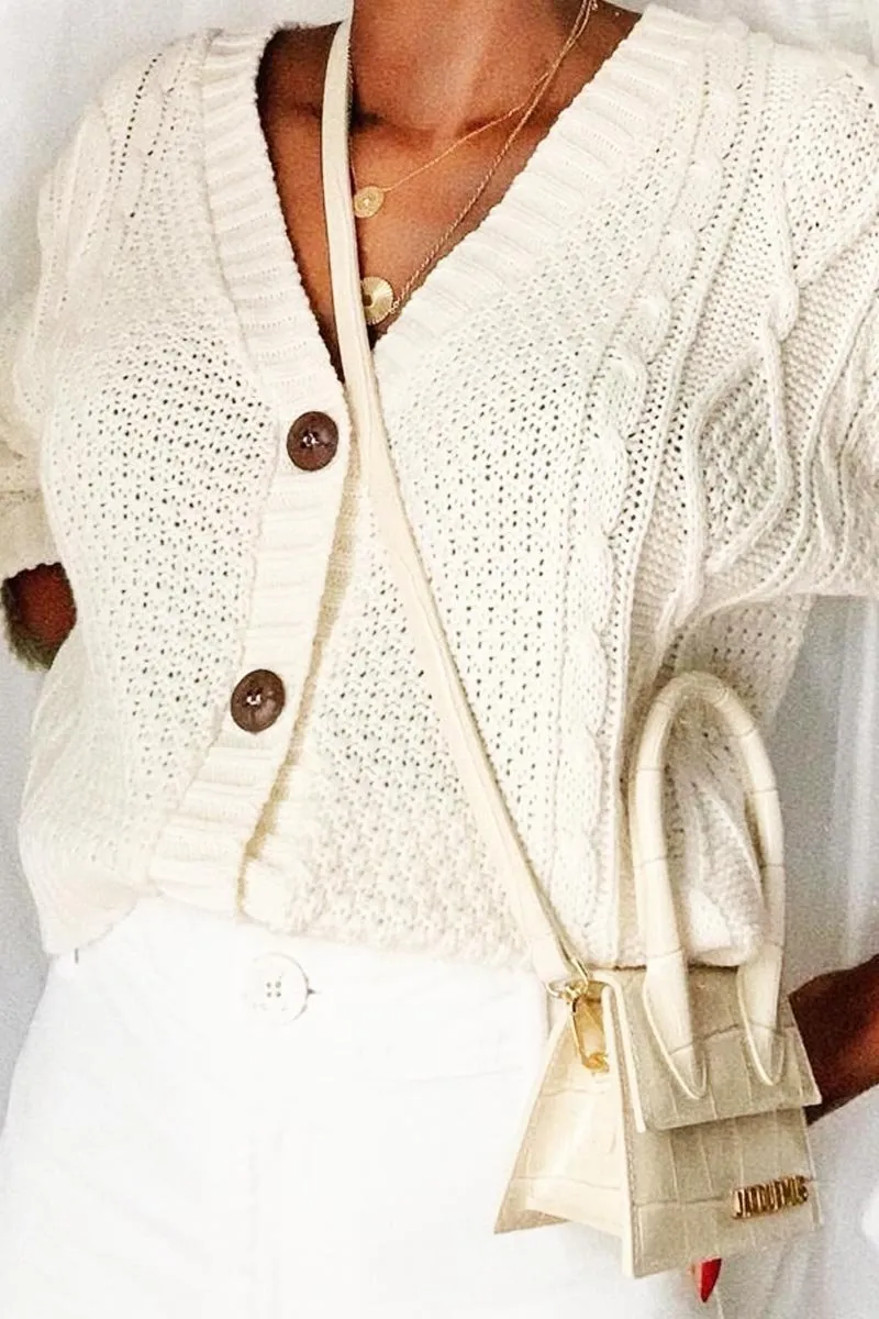 Cream Chunky Knit Button Up Crop Cardigan - Elly