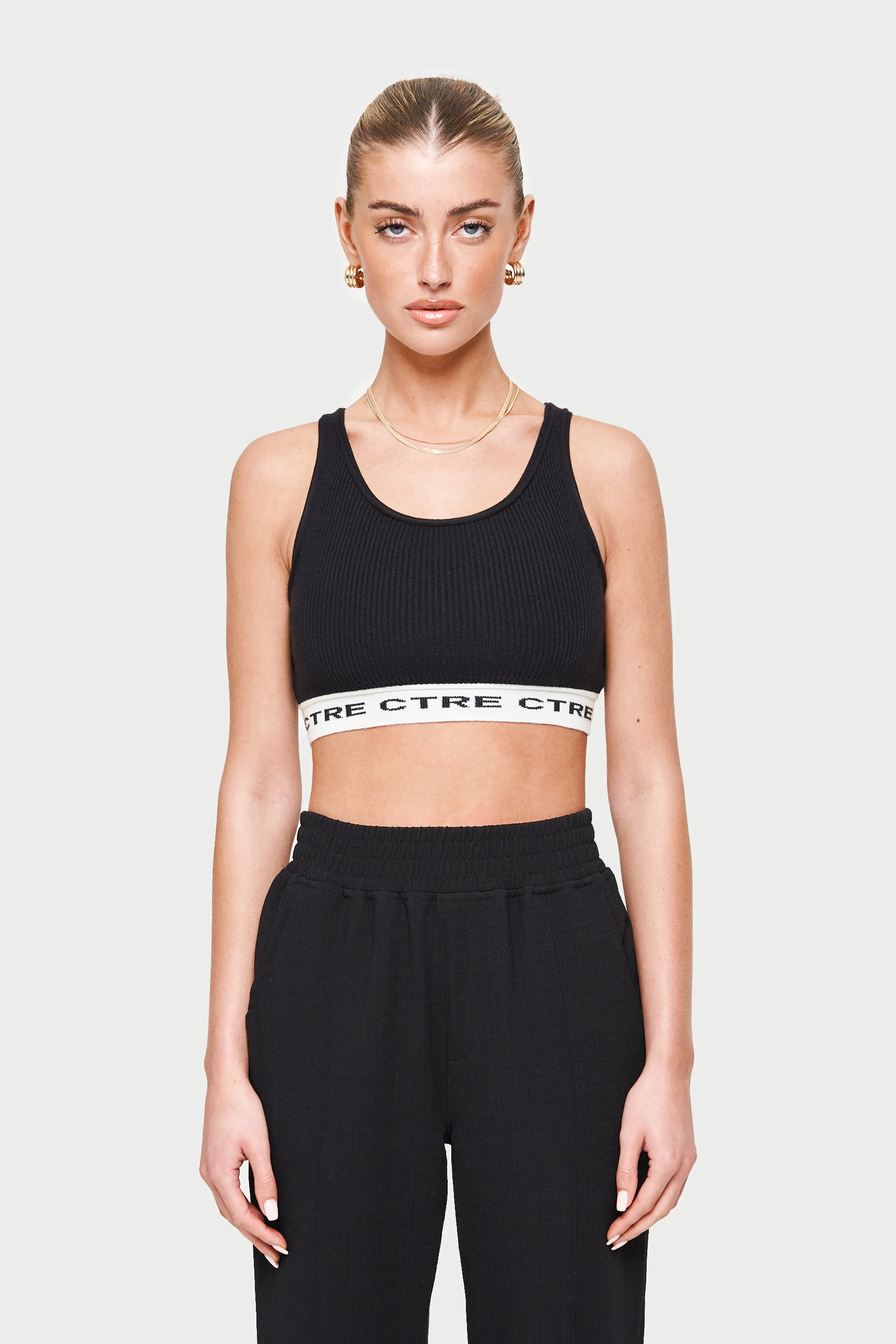 CTRE KNIT CROP TOP - BLACK