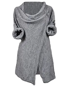 Cupshe Fashion Women's Asymmetric Hem Split Wrap Sweater Poncho Coat (XL, Grey)