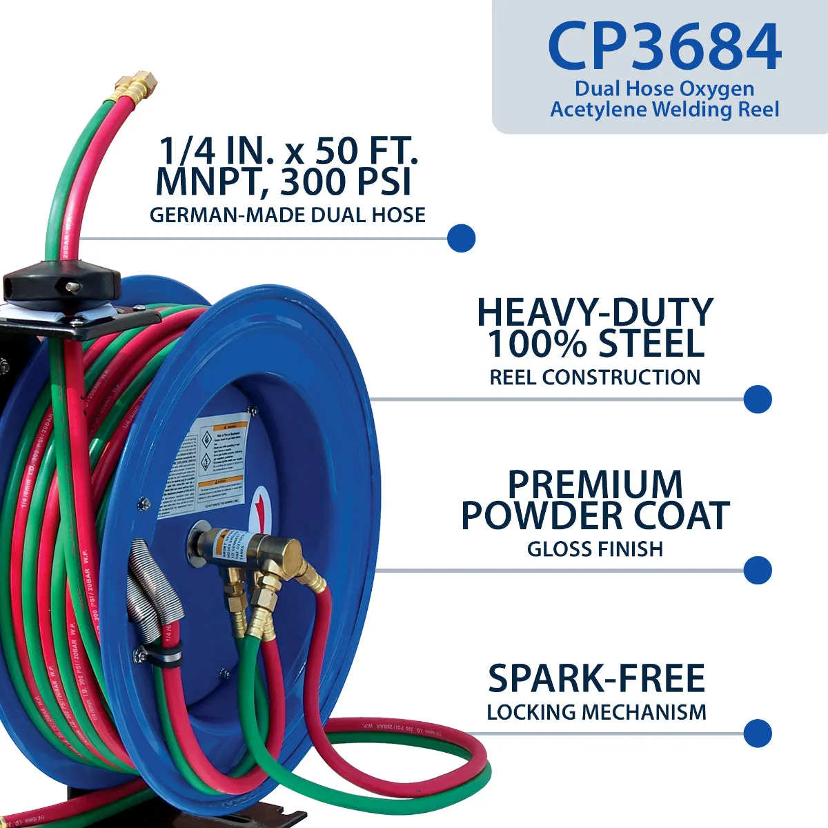 Cyclone Pneumatic CP3684 1/4" x 50' Dual-Hose Twin Welding Welders Reel Tool