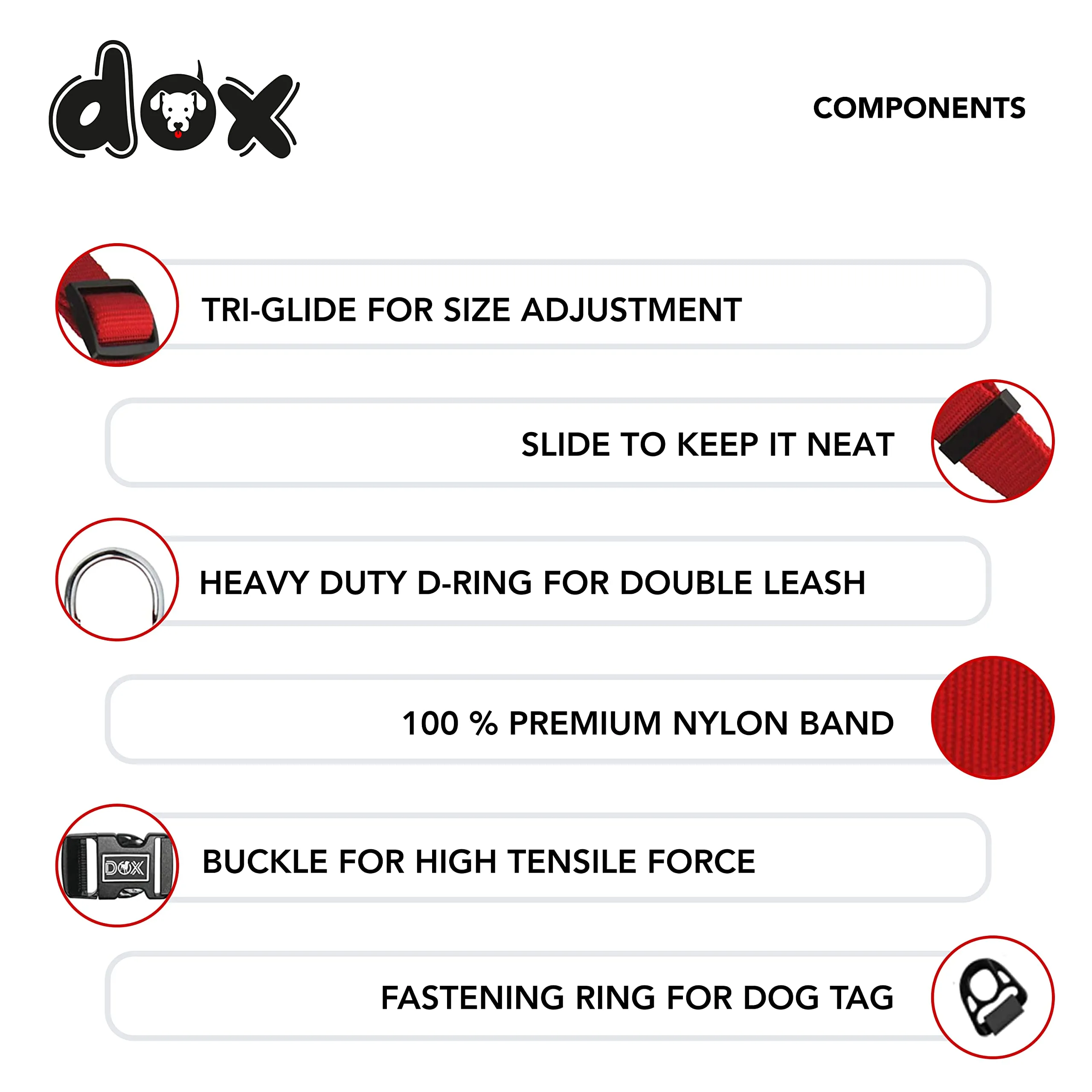 DDOXX Dog Collar Nylon, Adjustable | Many Colors & Sizes | for Small, Medium & Large Dogs