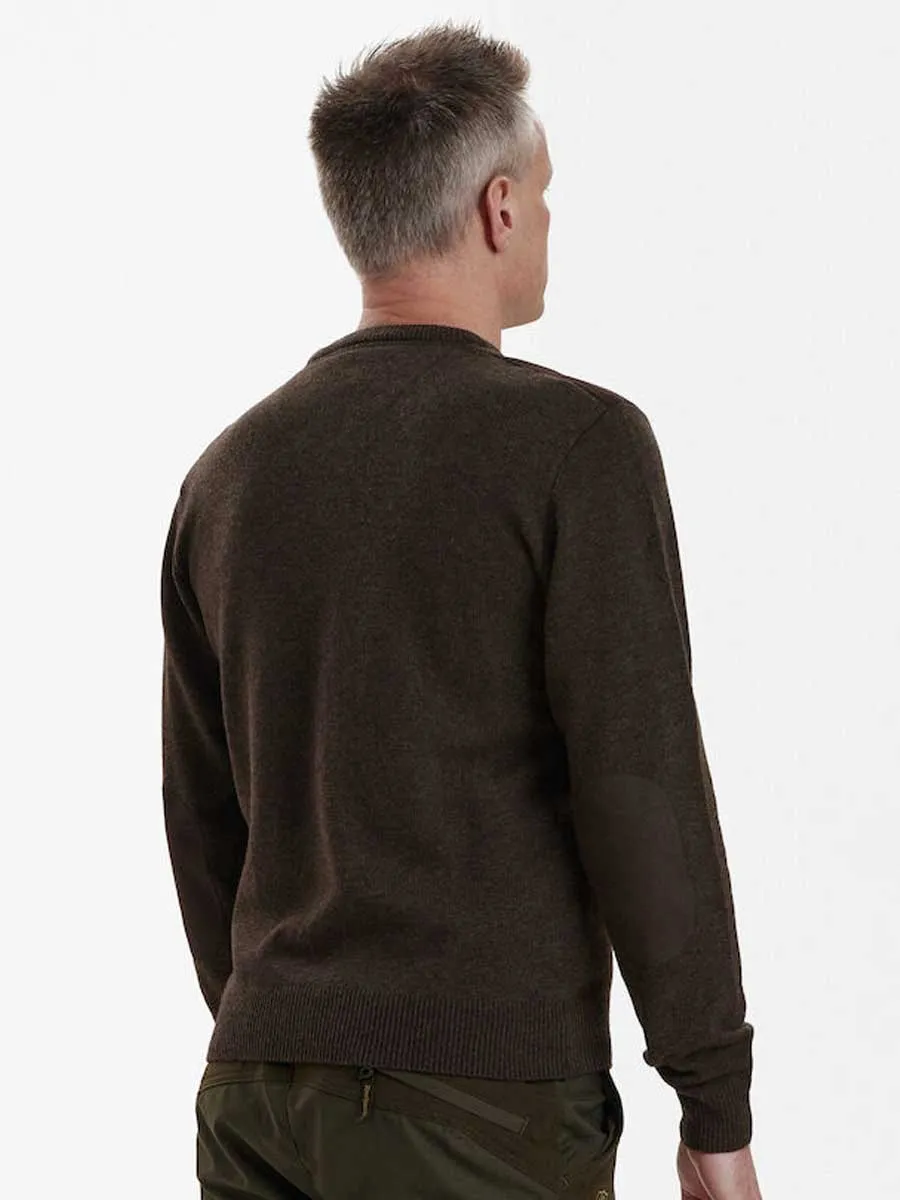 DEERHUNTER Kingston Knit O-Neck Jumper - Mens - Dark Elm