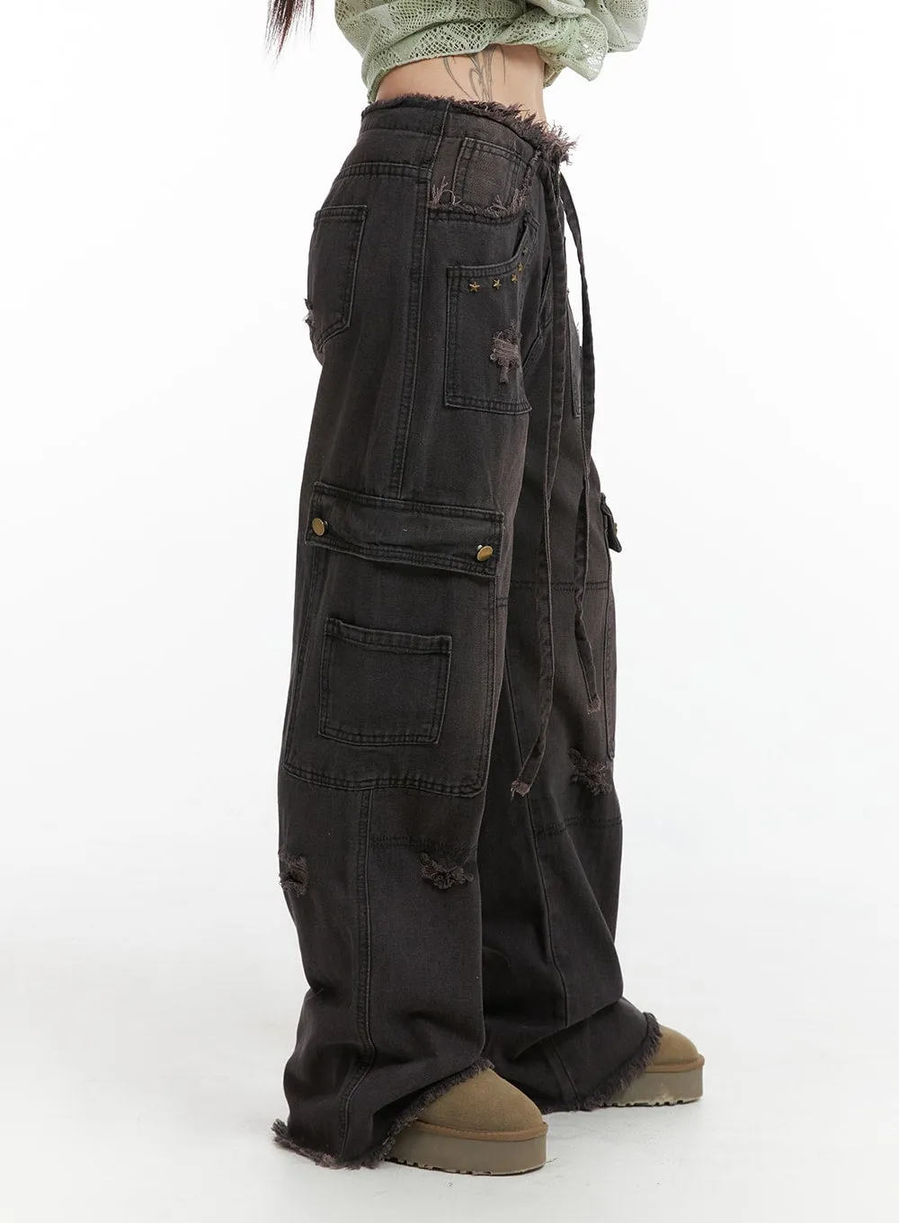 Destroyed Cargo Wide Denim IJ411