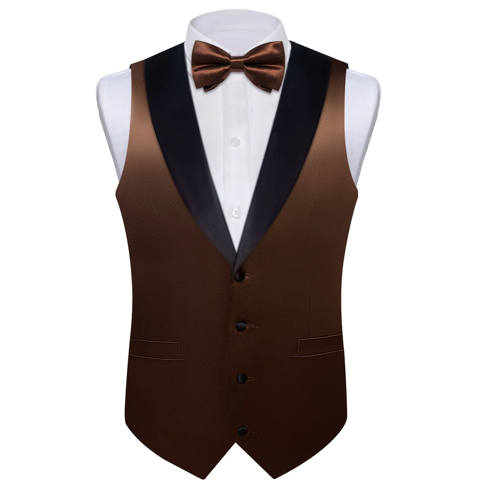 DiBanGu Tuxedo Vest Deep Brown Solid Silk Mens Button Business Vest and Bow Tie Set