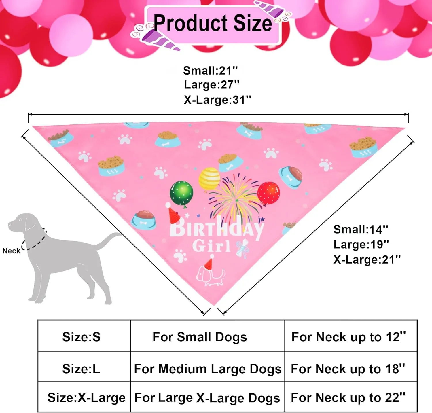 Dog Bandana Hat Set for Birthday Party Supply, Boy Girl Pet Birthday Scarf for Medium Large Dog (Large, Pink)