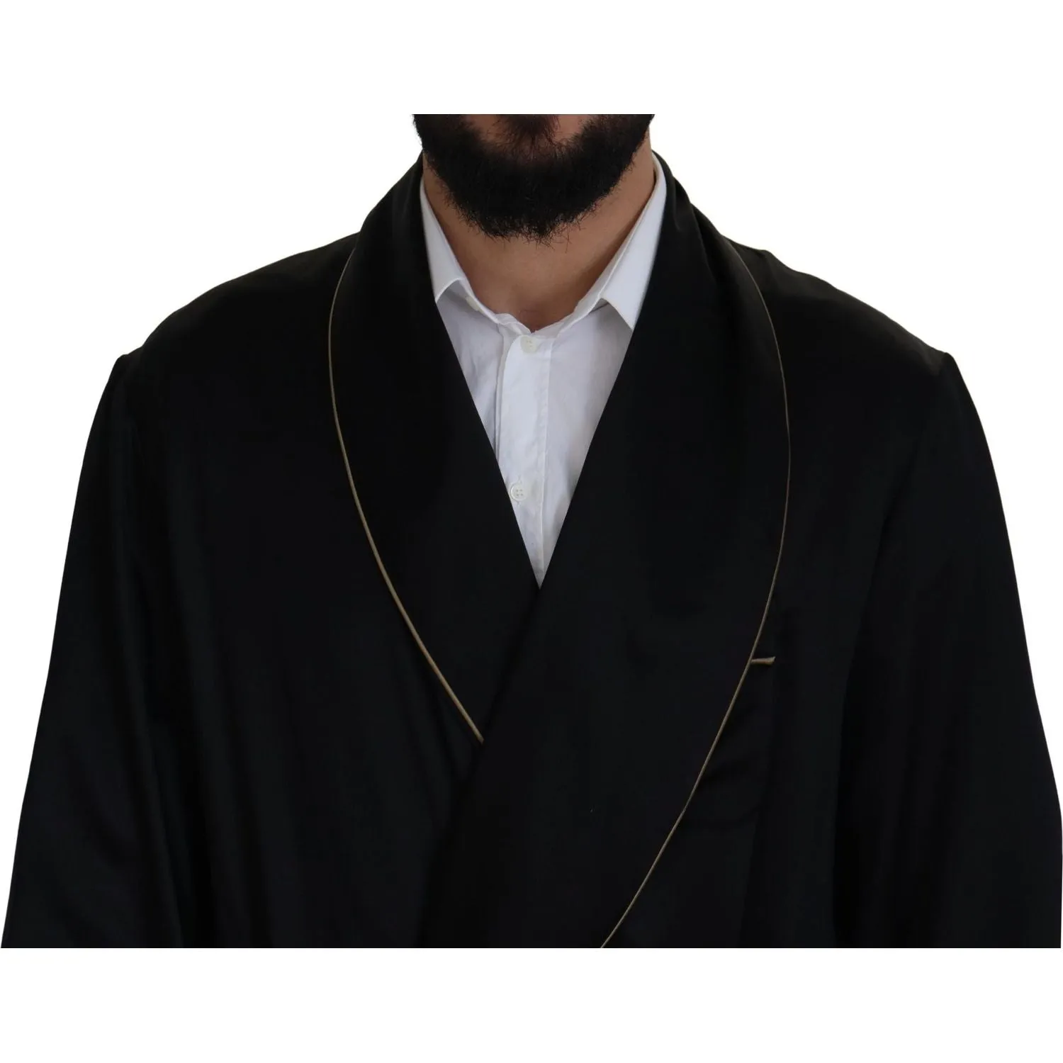 Dolce & Gabbana Elegant Black Silk Long Robe Coat