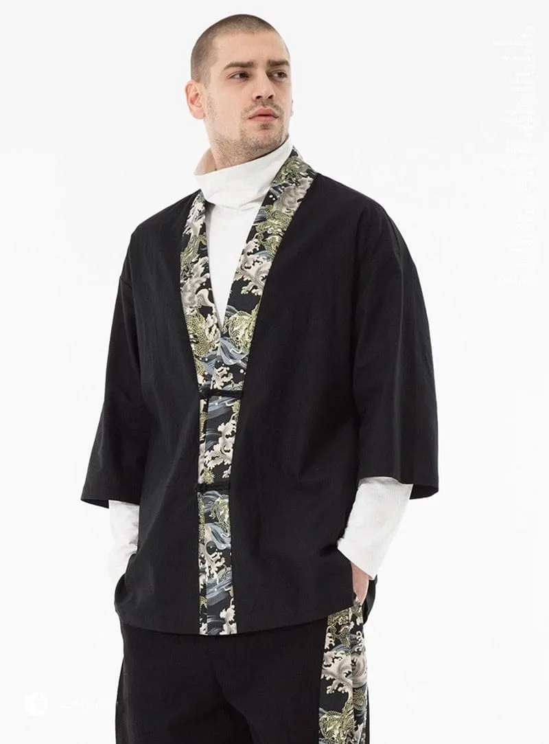 Dragon Print Half-Sleeve Kimono