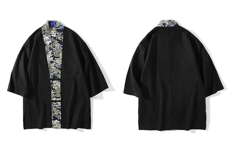 Dragon Print Half-Sleeve Kimono