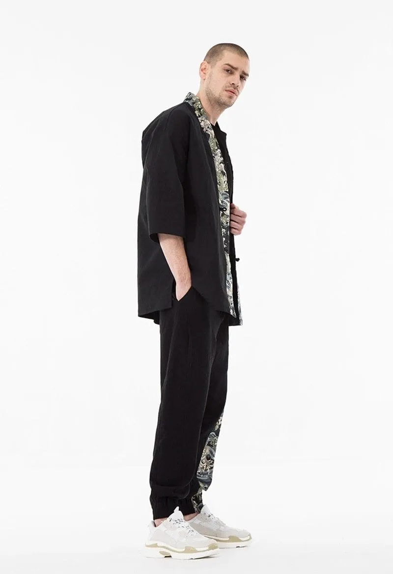 Dragon Print Half-Sleeve Kimono