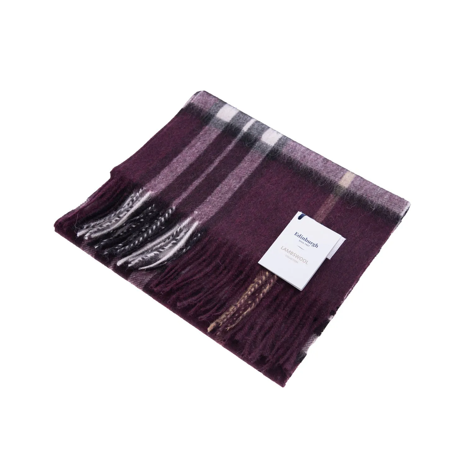 Edinburgh 100% Lambswool Scarf  Enlarged Off Ctr Scotty Thom Cabernet