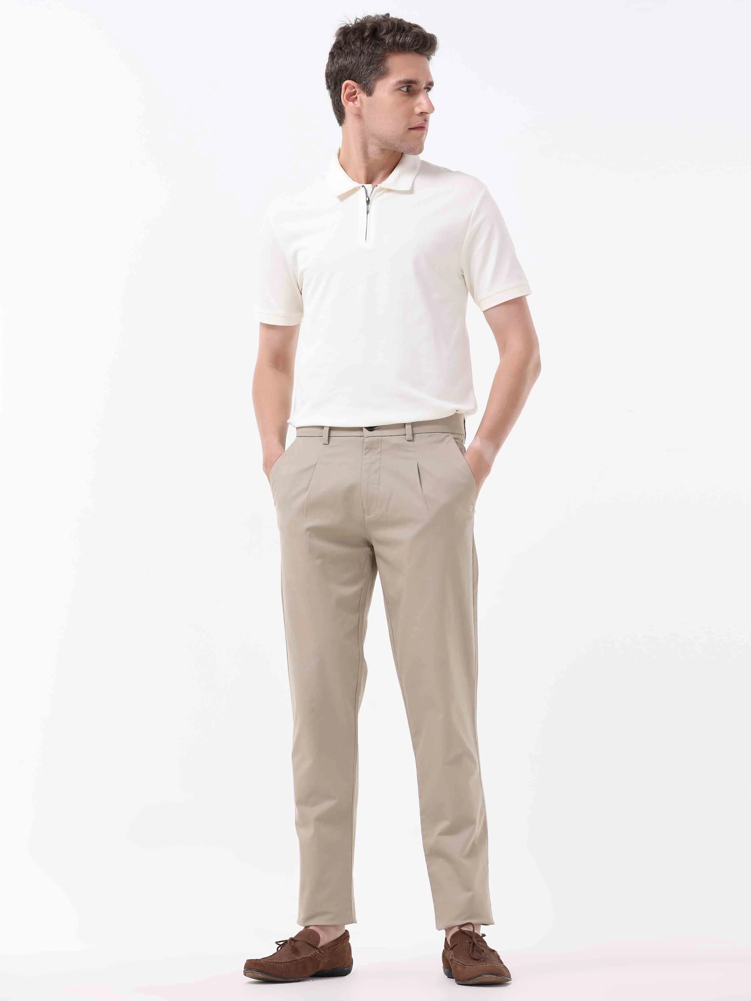 Essential Pleated Khaki Fine Twill Pant