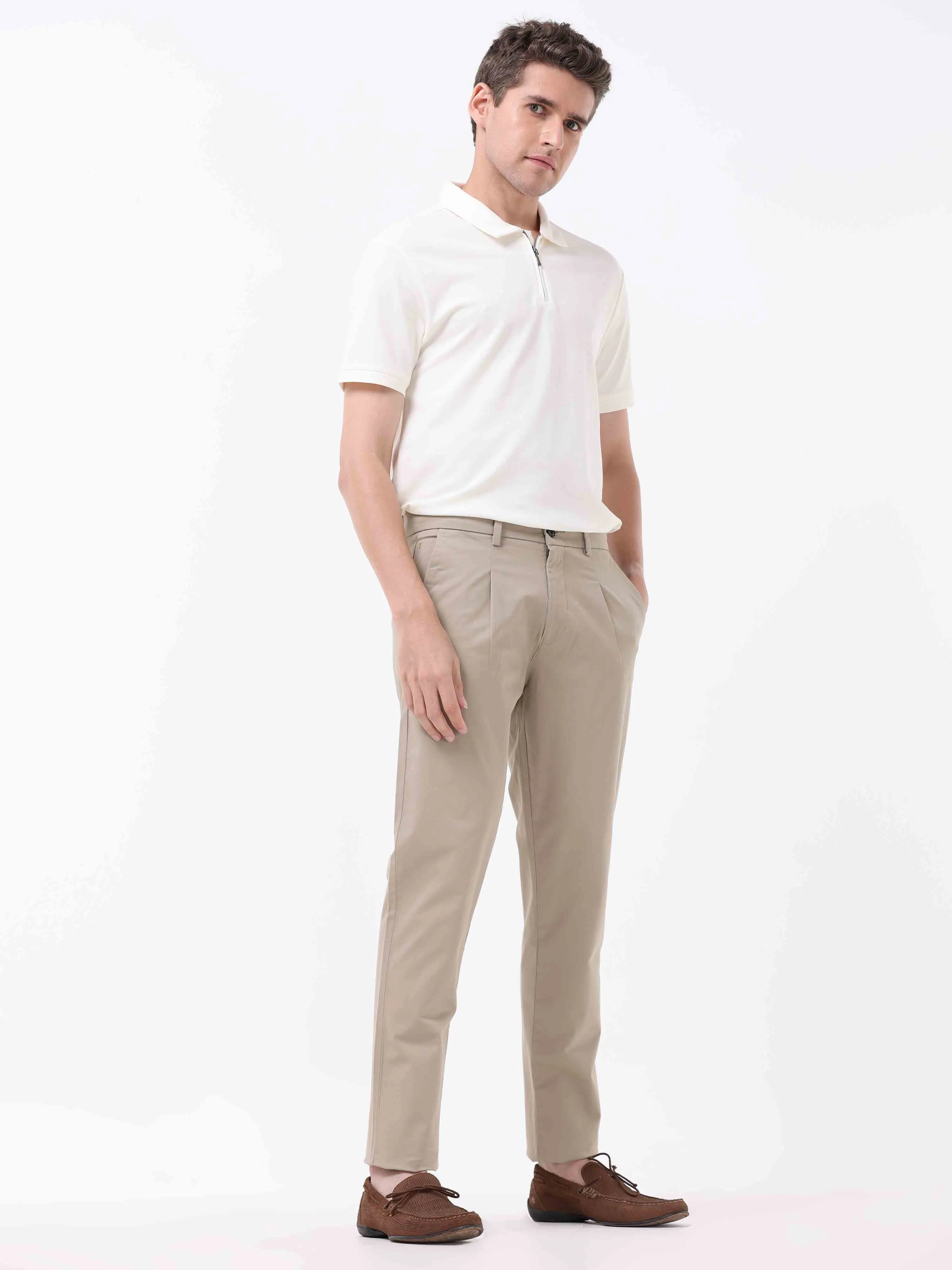 Essential Pleated Khaki Fine Twill Pant