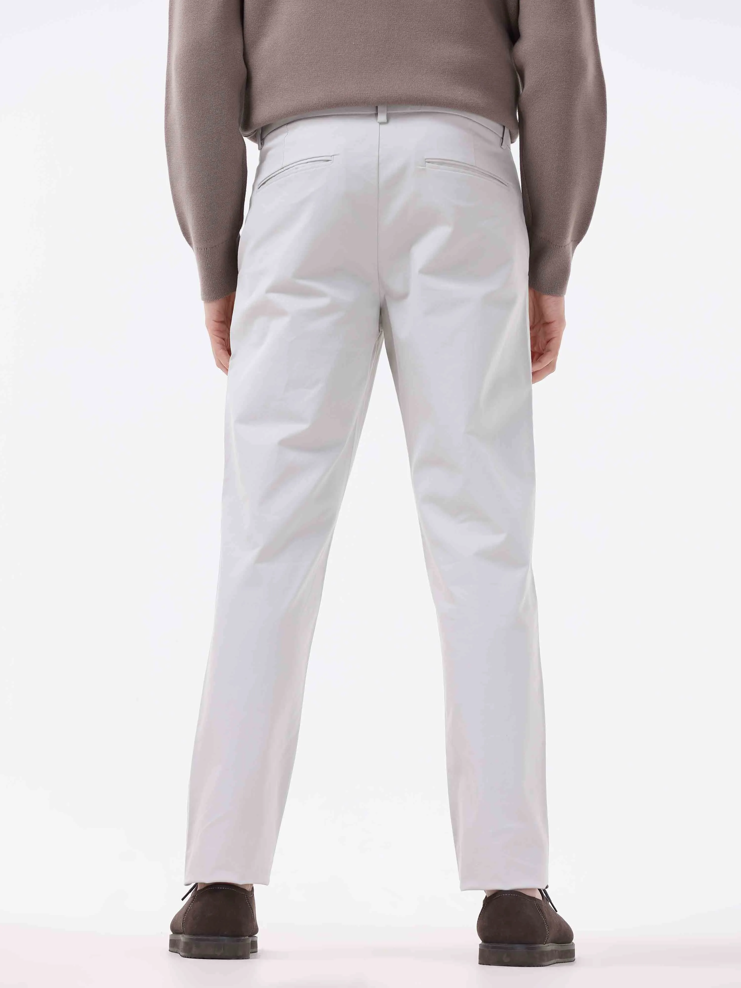 Essential Pleated Powder White Fine Twill Pant