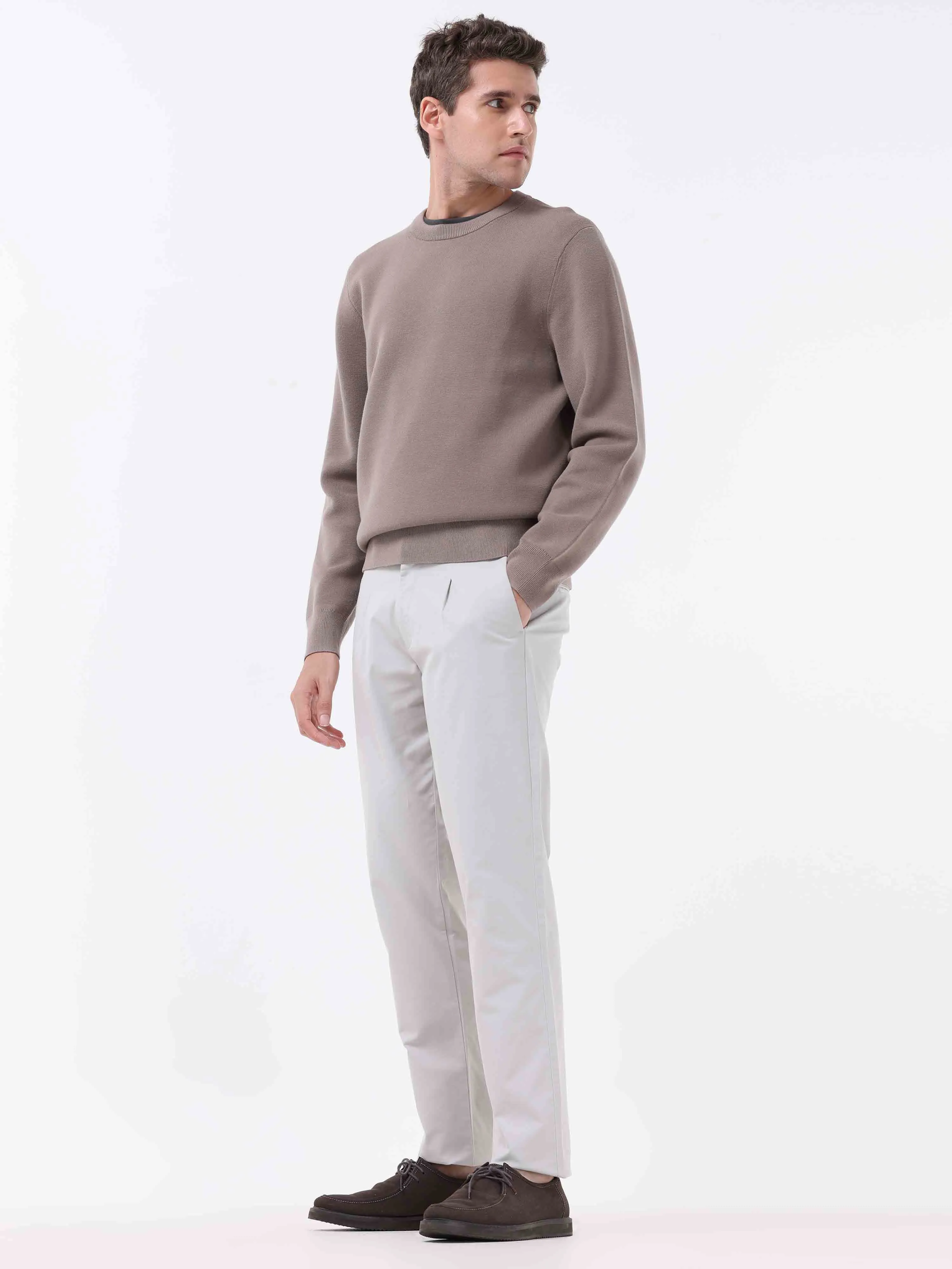 Essential Pleated Powder White Fine Twill Pant