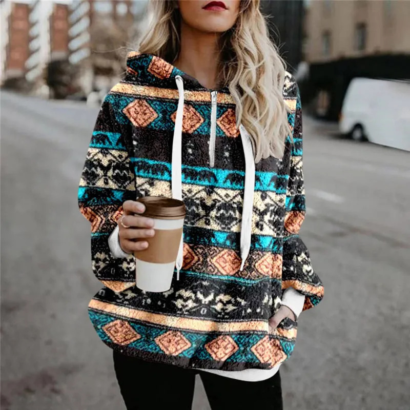 Ethnic Print Plush Sweater