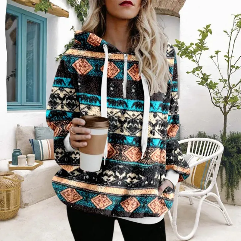 Ethnic Print Plush Sweater