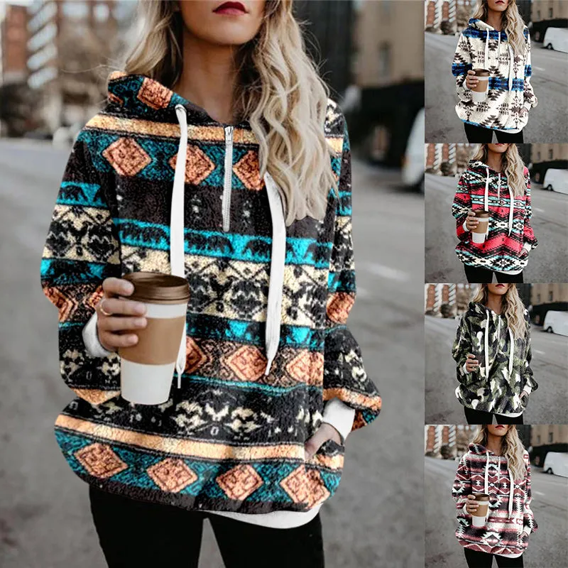 Ethnic Print Plush Sweater