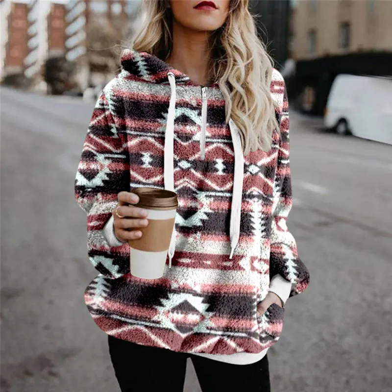 Ethnic Print Plush Sweater