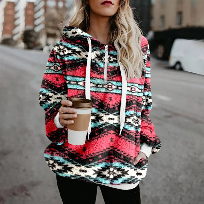 Ethnic Print Plush Sweater